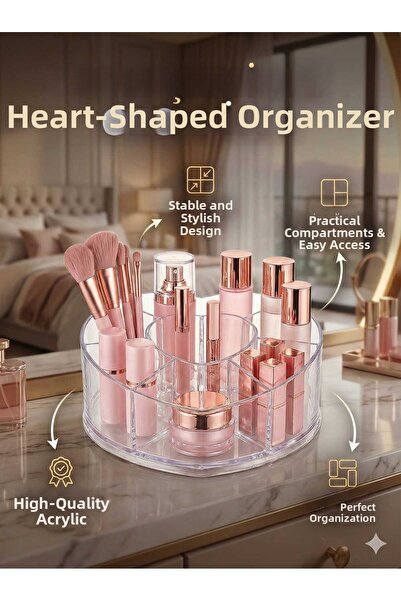 LOVYCO Organizator de machiaj transparent în formă de inimă – Suport pentru r...