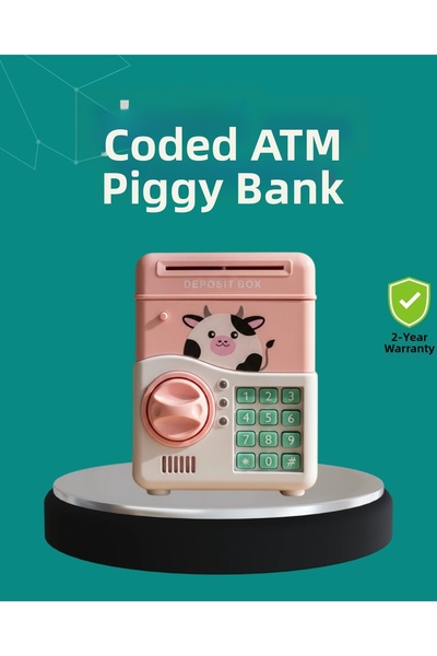 Epilons Pușculiță electronică pentru copii cu parolă, cu aspect de seif ATM roz