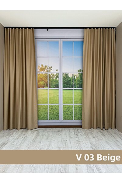 mep mekanik Donatti Beige Star Blackout Single Wing Background Curtain Withou...