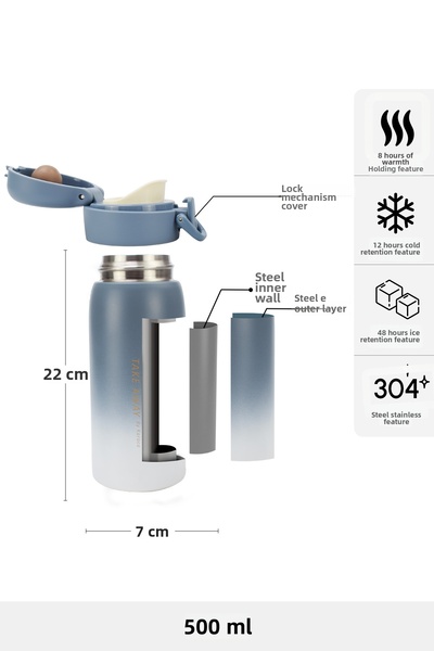 Karaca Stainless Steel Skyfall Steel Leak-Proof Thermos 500 ml Blue 500 ml Blue