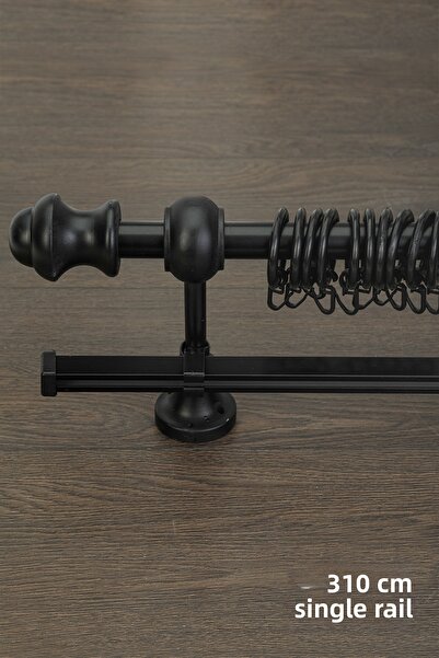 wenthi Suport pentru perdea din lemn negru rustic cu o singură șină Venti 310 Cm