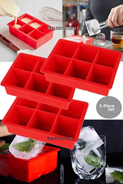 İLES قالب ثلج سيليكون 6 قطع مقاس كبير XL متعدد الأغراض أحمر 3 قطع