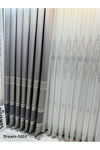 NİVEMESHOME Nivemeshome Dream Ft671477 Gray V-5203 1/3 Close Pleated Backgrou...
