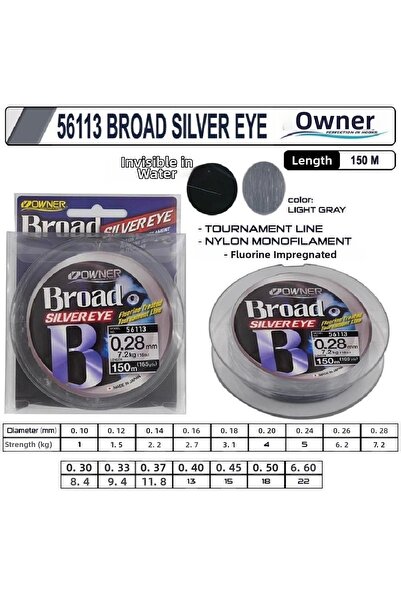 Owner Super Quality Japanese Fishing Line Broad Silver Eye 150m Light Grey 0....