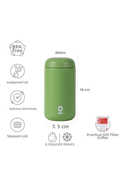 Espressolab ترمس صغير من الفولاذ المقاوم للصدأ باللون الأخضر سعة 300 مل |   ر...