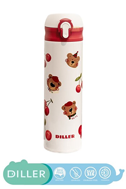 DILLER 480ml New Collection Cute Animals Patterned Straw Lockable Lid Stainle...