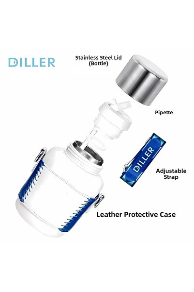 DILLER Sticlă de oțel cu dublă utilizare de 570 ml, cu carcasă, curea de tran...