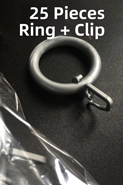 perhal perde ve halı 25 Pieces Gray Rustic Curtain Ring and Clip - Rustic Rin...