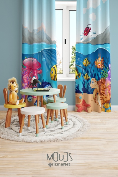 Moud's Завеса с морски животни за детска и бебешка стая, велурена, екстра за ...