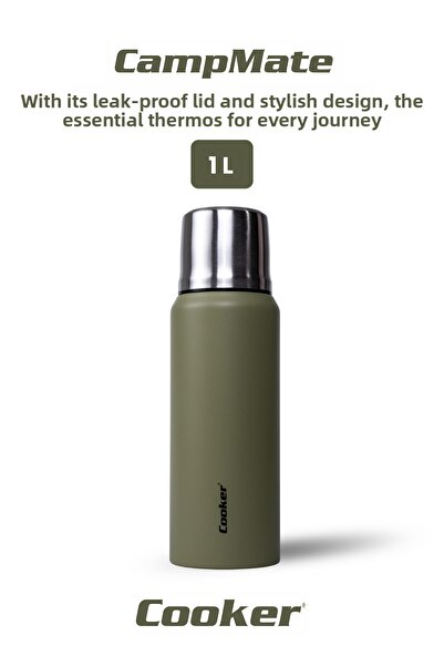 Cooker ترمس فولاذي مزدوج الطبقة سعة 1 لتر - يبقى دافئًا لمدة 24 ساعة، وباردًا...