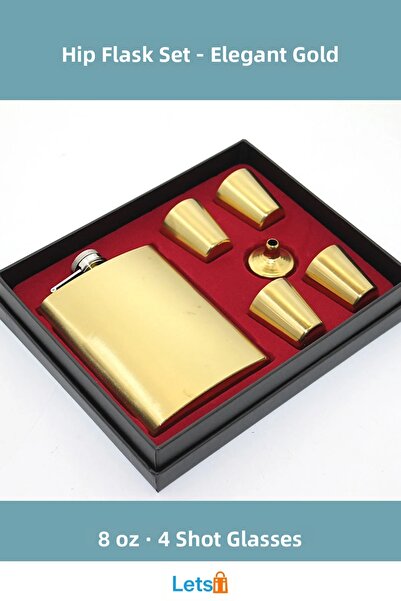 Letsii قارورة من الفولاذ المقاوم للصدأ مع 4 أكواب ذهبية اللون