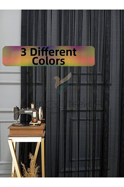 farbateks Perdele din tul din plasă de culoare neagră, cu 2 straturi, pliată,...