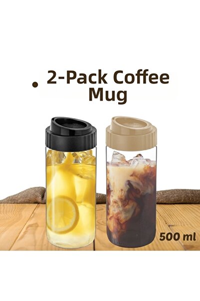 Comprox 2-Pack Coffee Mug 500ml Glass Coffee Cup Reusable Travel Cup