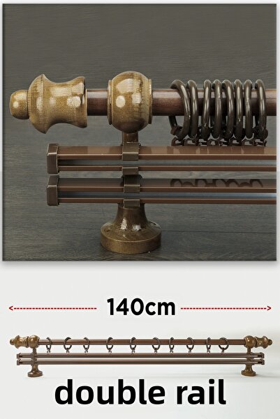 wenthi Suport pentru perdele din lemn de nuc maro închis rustic cu două șine ...