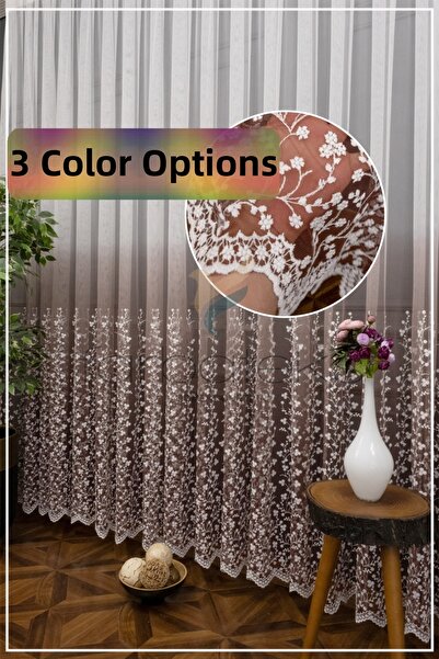 farbateks Perdele din tul pliat în 3 straturi, cu model de margarete, cu tivu...