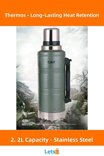 Letsii ترمس من الفولاذ المقاوم للصدأ مفرغ الهواء سعة 2.2 لتر مانع للتسرب