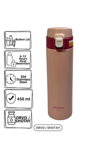 Shotay 430 ml Vacuum Steel Thermos – 304 Stainless Steel – Leak-Proof Lid – Pink