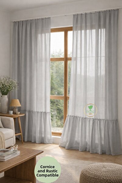 perde plus Linen Tulle Curtain Skirt Ruffled Design