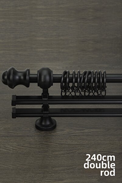 wenthi Suport pentru perdele din lemn negru rustic cu două șine Venti 240 Cm