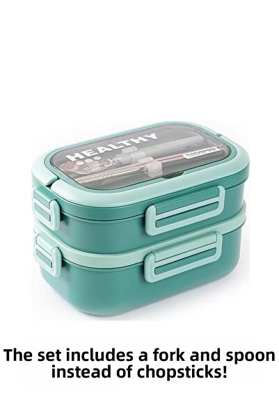 Tantitoni Tedemeı Stainless Steel Rectangular 2-Layer Food Carry Container wi...