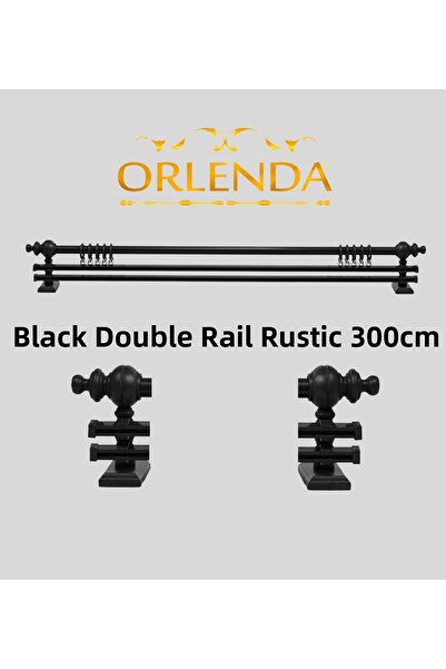 Orlenda Дървена алуминиева тръба за завеси в рустик стил, двойна релса, 300 см