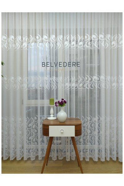Belvedere Modern Tulip Pattern Tulle Curtain Non-Iron - Off-White