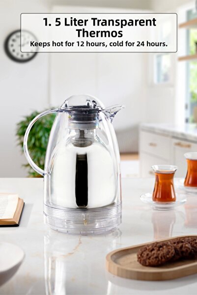 Depa 1.5 LT Transparent Thermos with Thermal Insulation - Holds 12 Hours Warm...