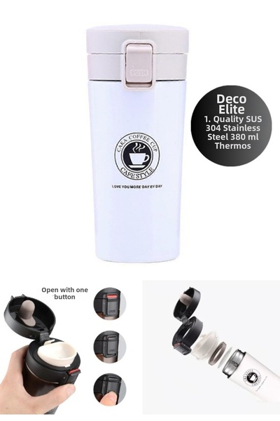 Deco Elit ترمس أبيض يحافظ على السخونة والبرودة لمدة تصل إلى 12 ساعة مع فلتر م...