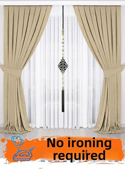 İ.D İpek Dokuma Бежова плисирана завеса с кадифен вид и текстура с пчелна пит...