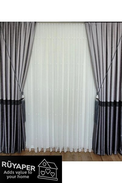 RÜYAPER الموسم الجديد Rüyaper - ستارة بشريط رمادي وأسود وأنثراسايت