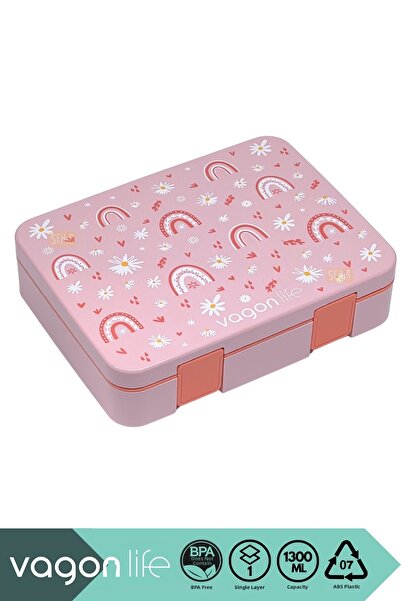 Vagonlife صندوق غداء بينتو سعة 1300 مل، مجموعة جديدة، طبقة واحدة، 4 أقسام، بل...