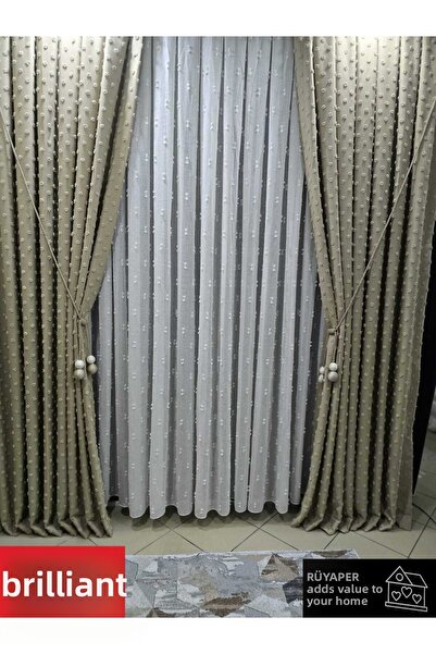 Brillant Rüyaper New Season Mink Color Linen Spot Pe fundal de perdea cu barbă