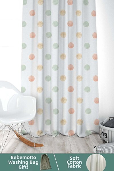 Bebemotto ستارة خلفية ملونة منقطة - أبيض، أخضر، قماش مستورد، لغرفة الأطفال وا...