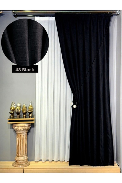 PERDEYERİ Linen Textured Background Curtain Luxury Heavy Weight Tek Wing 1/3 ...