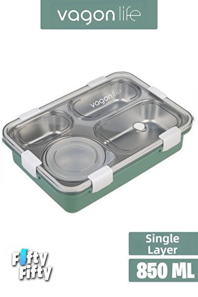 Vagonlife 850ml Large Size Stainless Steel Single Layer Four Compartment Lunc...