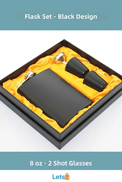 Letsii قارورة من الفولاذ المقاوم للصدأ مع كوبين للشرب، لون أسود
