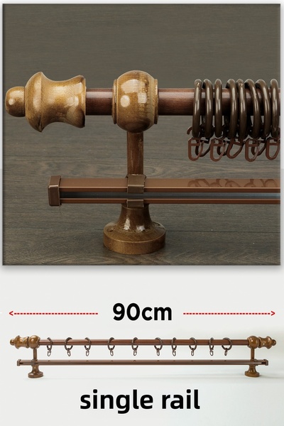wenthi Suport pentru perdele din lemn de nuc maro închis rustic cu o singură ...