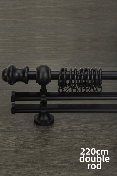 wenthi Suport pentru perdele din lemn negru rustic cu două șine Venti 220 Cm