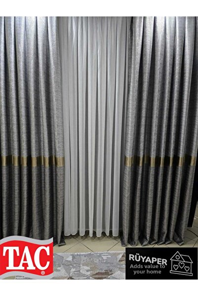 Taç Rüyaper Trend Продукт Горна част Сива Долна Завеса с Норка Златно Бордюри