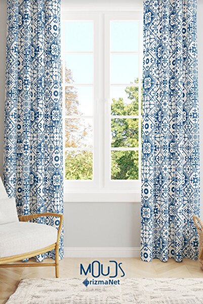 Moud's Ethnic Patterned Suede Living Room - Printed Curtain, Extra String, 2 ...