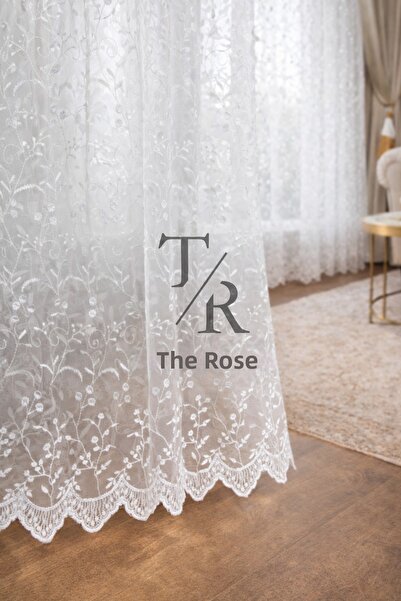 The Rose Floral Patterned Brode Tulle with Tight Pleats
