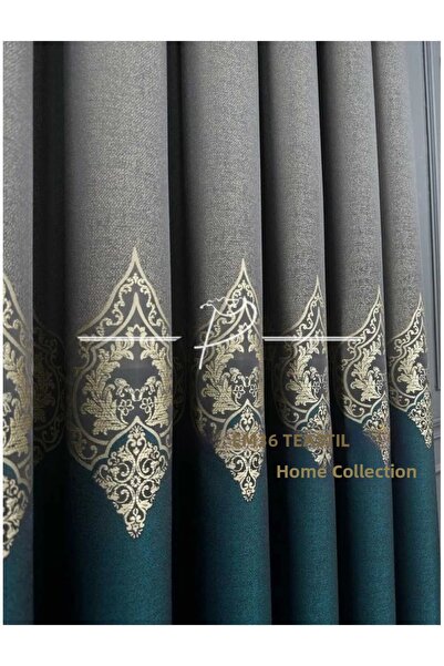 Perde Pendik Petrol Green Evora Patterned Background Curtain - Close Pleated ...