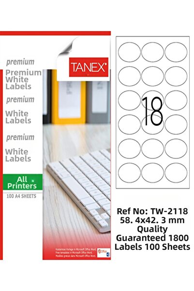 Ürün Evim Etichetă laser Tanex Tw-2118 58,4*42,3 mm Albă 100 buc.