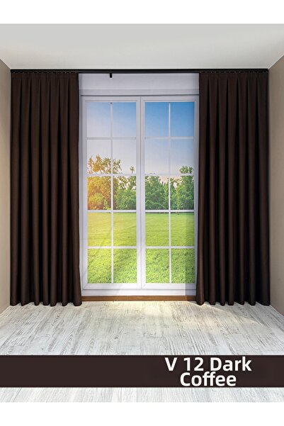 mep mekanik Donatti Bitter Brown Plain Linen Background Curtain 1/3 Pleat Sin...