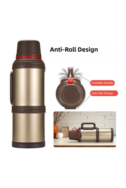 NEVVALİFE (Nevvalife Model 4 Liter Gold) Vacuum Stainless Steel Gold Color Thermos 4 Liters 48 Hours Hot and Cold Guaranteed Mountaineering and Camping Thermos Family Size Large Thermos