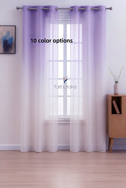 farbateks Perdele din tul cu ochiuri de pasăre, liliac, rustic, cu gradient d...