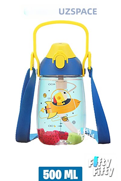 Uzspace زجاجة مياه تريتان للأطفال سعة 500 مل مع شفاطة للرقبة - محاصر - FFUZ 2...