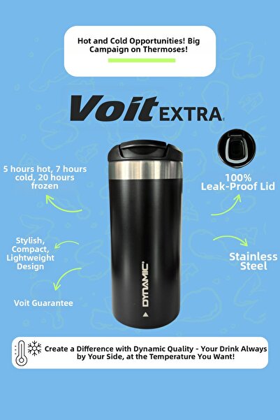 Dynamic ترمس ديناميكي من الفولاذ المقاوم للصدأ سعة 350 مل، أسود/كريمي، خياران...