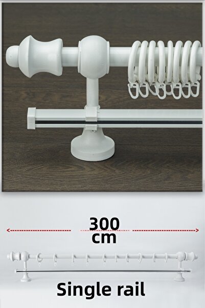 wenthi Suport pentru perdea din lemn alb rustic cu o singură șină Venti 300 Cm