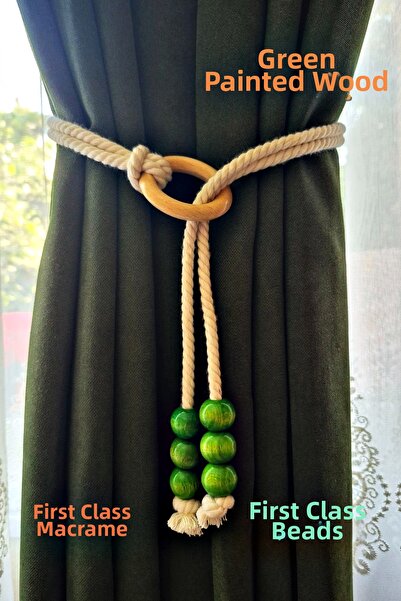 Armashine Legătură pentru perdea din macrame cu mărgele, cu inel din lemn ver...